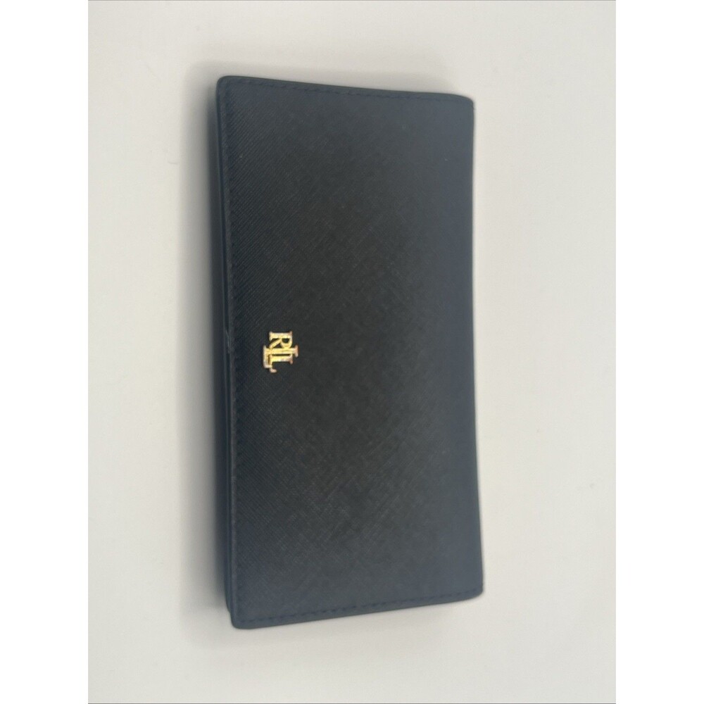 Lauren Ralph Lauren Crosshatch Leather Slim Snapped-Closure Wallet Black Used